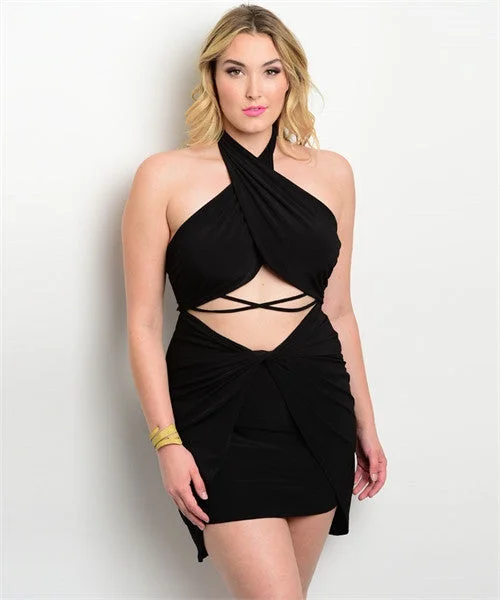 Women's Outfit Feminine Allure Women's Plus Size Black Bodycon Peek A Boo Dress