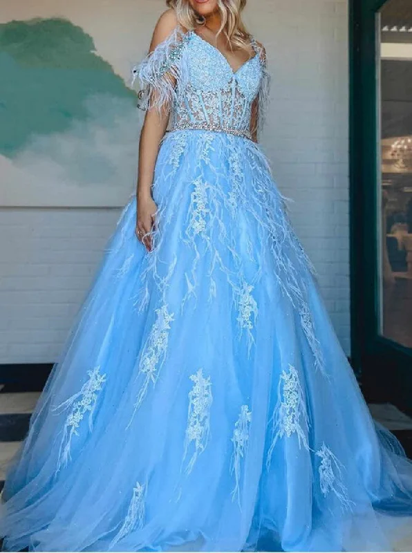 Women's Trendy Casual Clothes Women Blue Appliques Prom Dresses Long Off Shoulder Evening Gowns Formal Party Dress YPD381