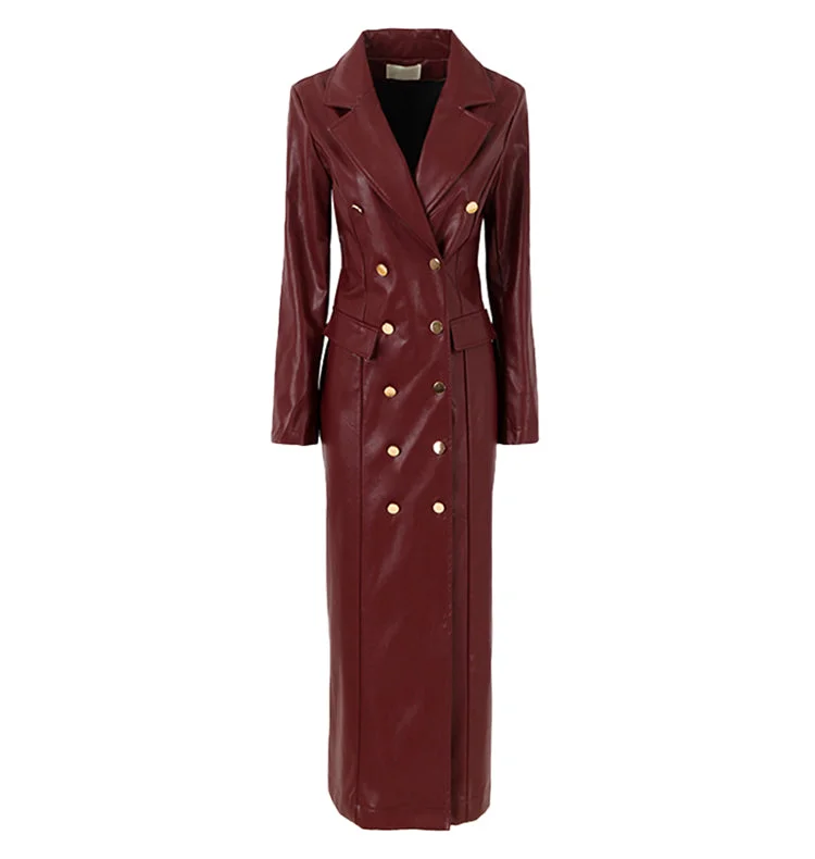 Affordable Women's Clothes Women's  Long sleeves leather trench coat