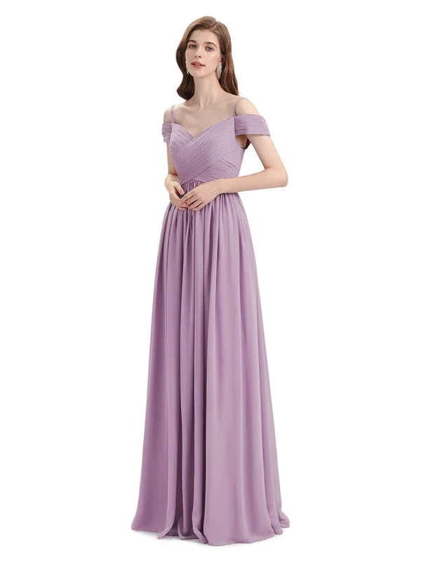 Stylish Women's Garments Simple A-line Chiffon Cold Shoulder Long Bridesmaid Dresses