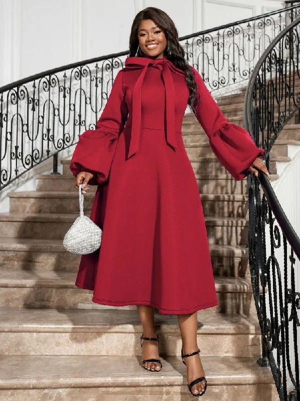 Timeless Women's Garments AOMEIDRESS Women Bowtie Collar Long Sleeve Cocktail Dresses A Line Maxi