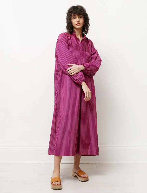 Women's Night-Out Outfit Shirt Dress with Gathered Sleeves Striped Pink