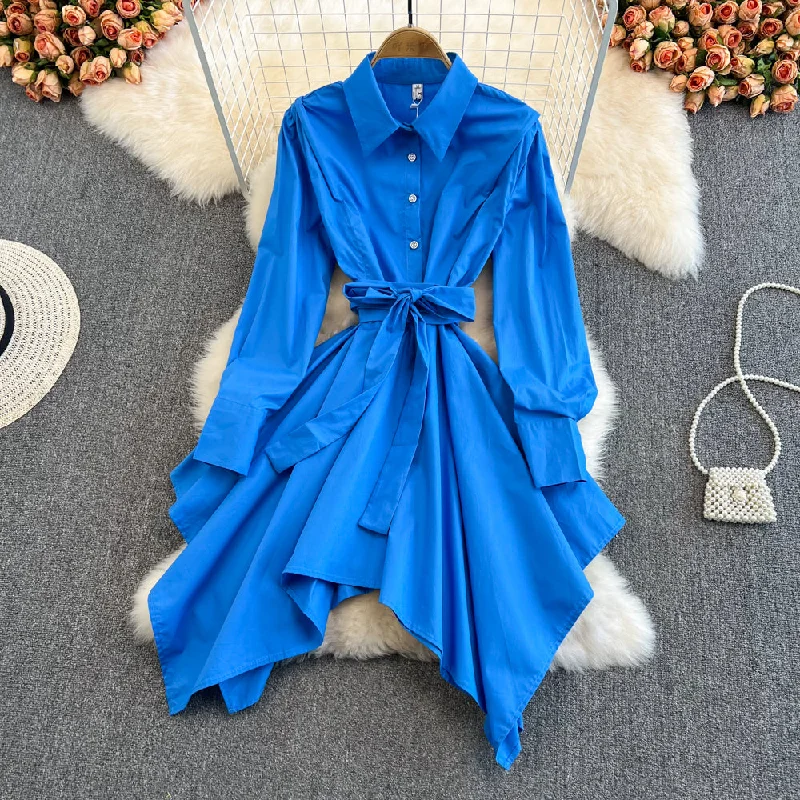 Women's Travel Garments Fashion Irregular Long Sleeve Shirt Dress      S230