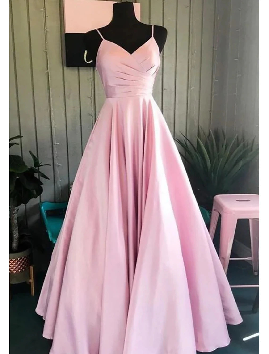 Women's Evening Attire A-Line Prom Dresses Minimalist Dress Formal Wedding Guest Floor Length Sleeveless V Neck Bridesmaid Dress Stretch Satin Backless