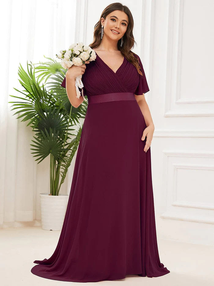 Affordable Luxury Women's Garments Flutter Sleeves Long Plus Size Bridesmaid Dress