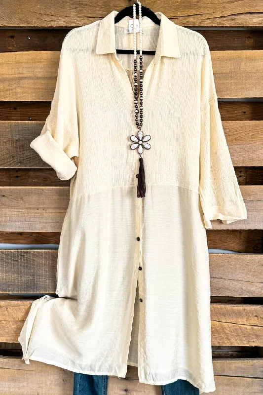 Women's Comfortable Garments Cape Cod Shirt Dress - Beige - 100% COTTON