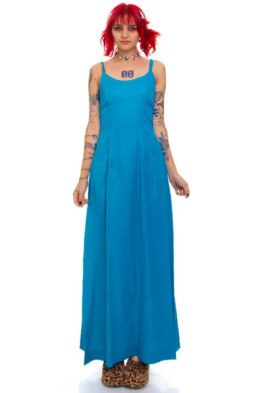 Formal Clothing For Women Vintage 70's Union Made Turquoise Blue Slip Gown - S