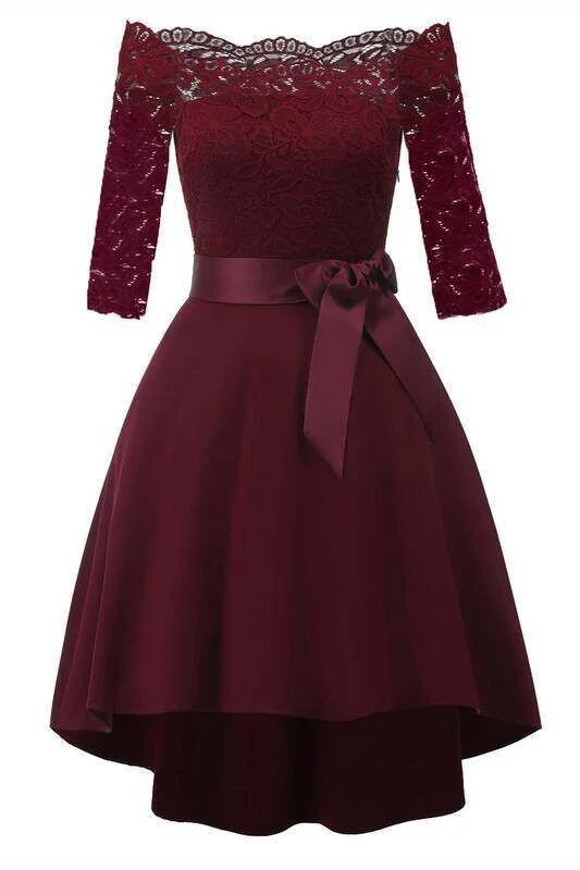 Women's Wardrobe Apparel 3/4 Sleeves Burgundy Off the Shoulder Party Dress prom Gown       cg22999