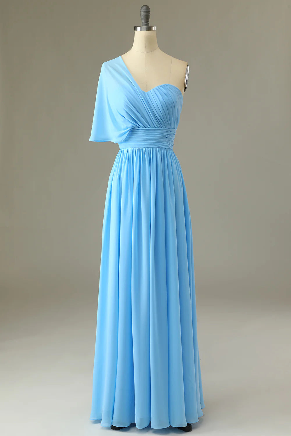 Women's Evening Clothes Blue One Shoulder Blue Bridesmaid Dress Chiffon Wedding Guest Dress