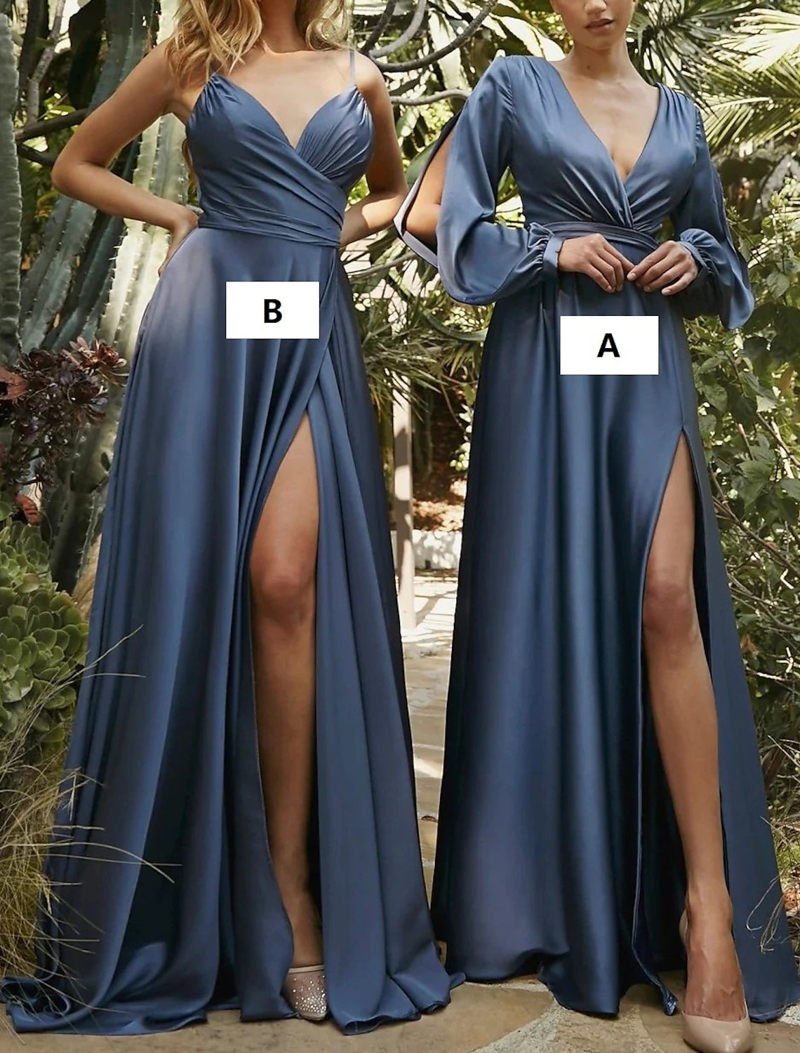 Women's Wardrobe Apparel A-Line Bridesmaid Dress V Neck Long Sleeve Blue Floor Length Chiffon with Split Front / Ruching