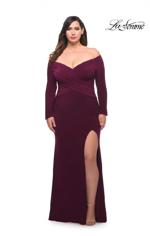 Women's Contemporary Clothing La Femme 29530 Off Shoulder Jersey Gown