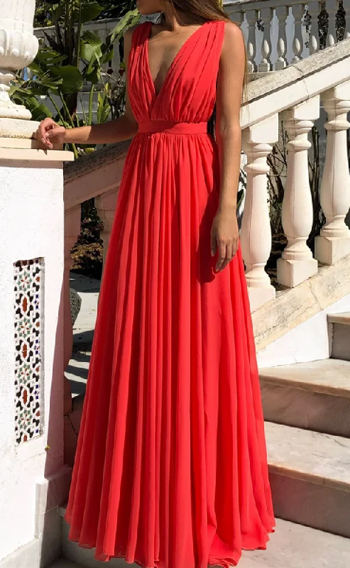 Fashionable Women's Outfit Women Chiffon Prom Dresses Long V-Neck Evening Gowns Formal Party Dress YPD444