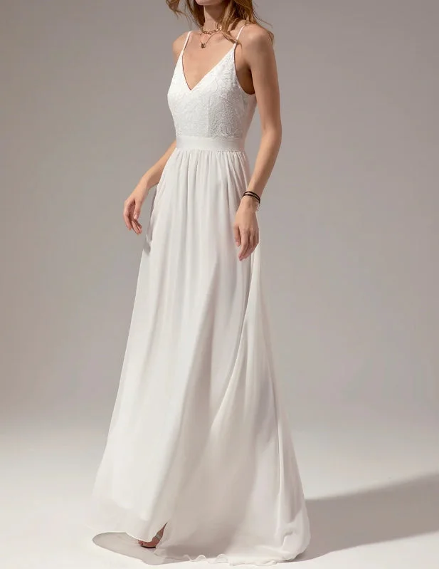 Women's Functional Apparel For Outdoor Activities White Long Chiffon Bridesmaid Maxi Dress