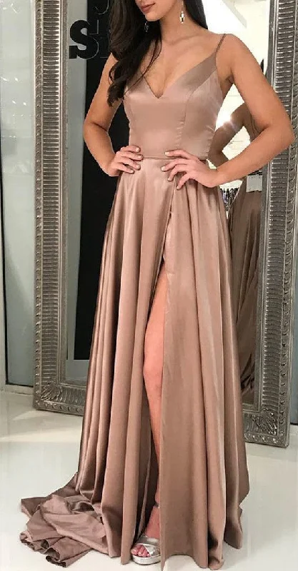 Women's Fashion-Forward Apparel Women Side Slit Prom Dresses Long Satin Evening Party Dress YPD193