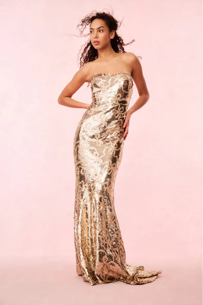 Modern Women's Apparel Sencha Sequin Strapless Gown - Gold