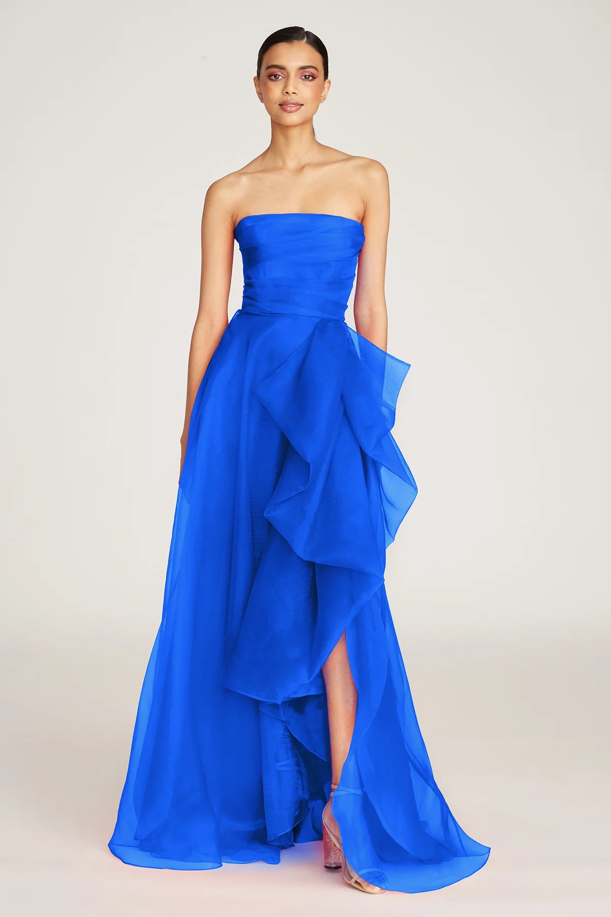 Women's Chic Outerwear Garments Teresa Strapless Draped Gown - Brillant Blue